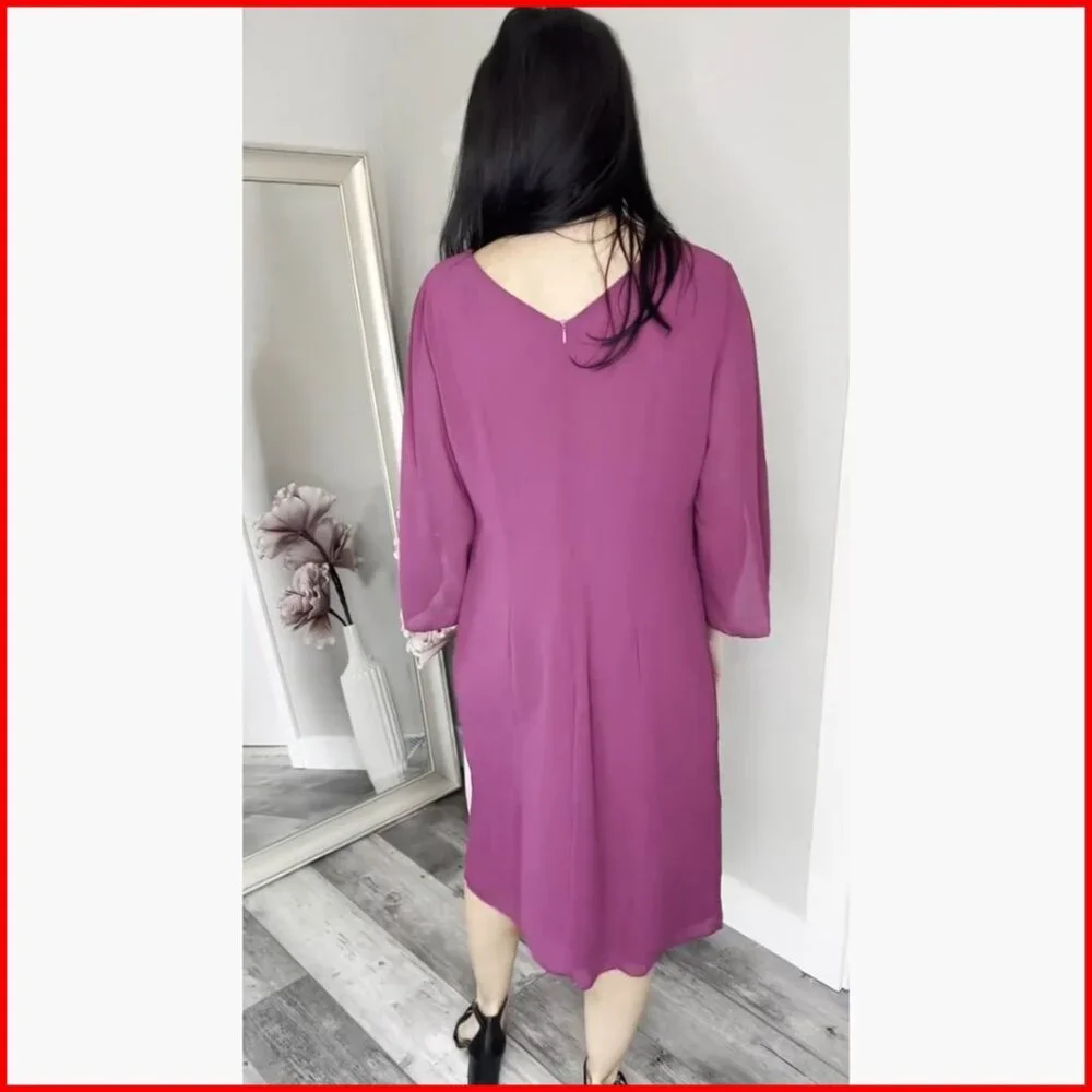 Chiffon Flutter Sleeve Cocktail Dress, Knee-Length, 3/4 Sleeve, Zipper Back - Picture 7 of 7